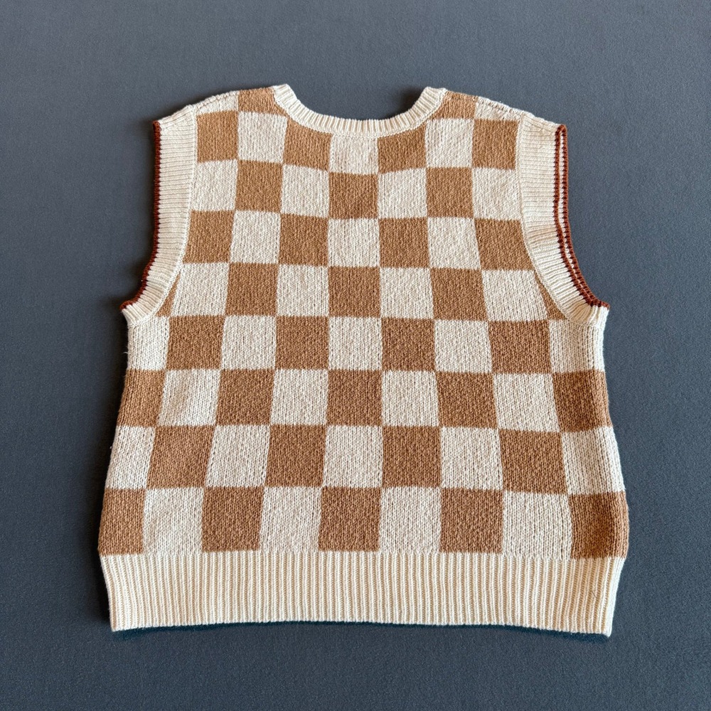 Maeve Anthropologie Checkered Sweater Vest Tan Cream XL OBI731277 - Picture 2 of 8